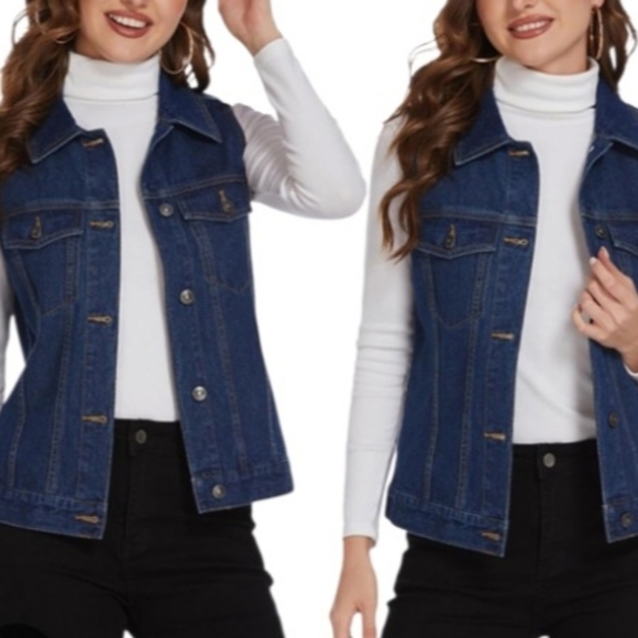 New Look Dark Denim Vest - Picture 1 of 5
